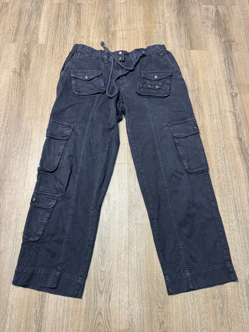 Free People Women's Navy Blue Distressed Cargo Pants